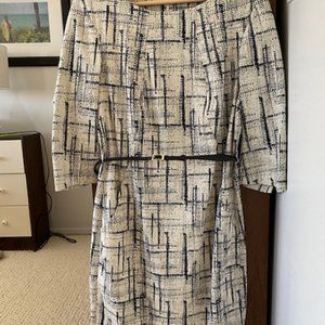 Etsuko Dress—Cubist Jacquard :: Ivory / Galaxy Blue